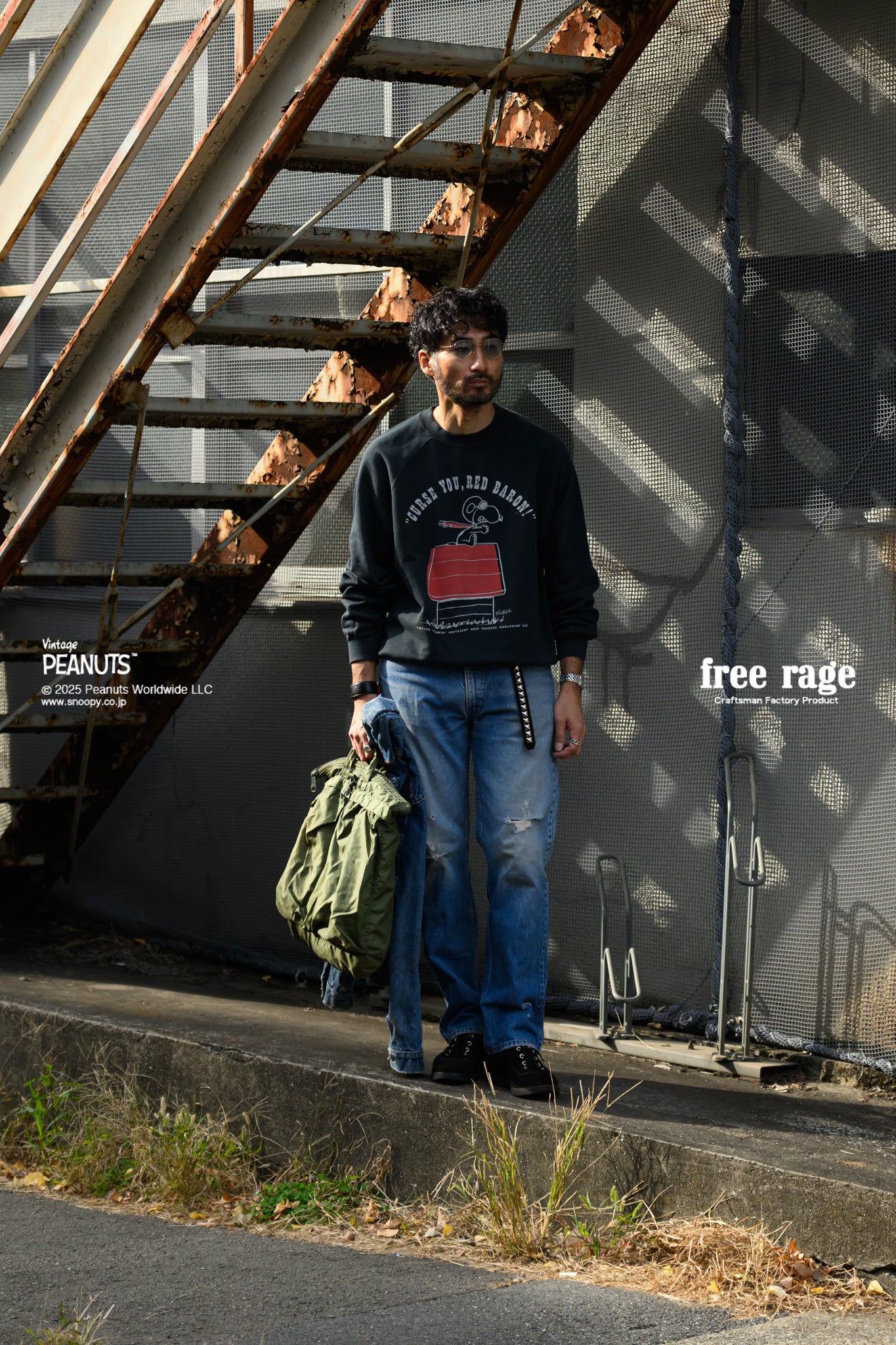 予約商品・【PEANUTS×free rage】FLYING ACE ラグランクルースウェット