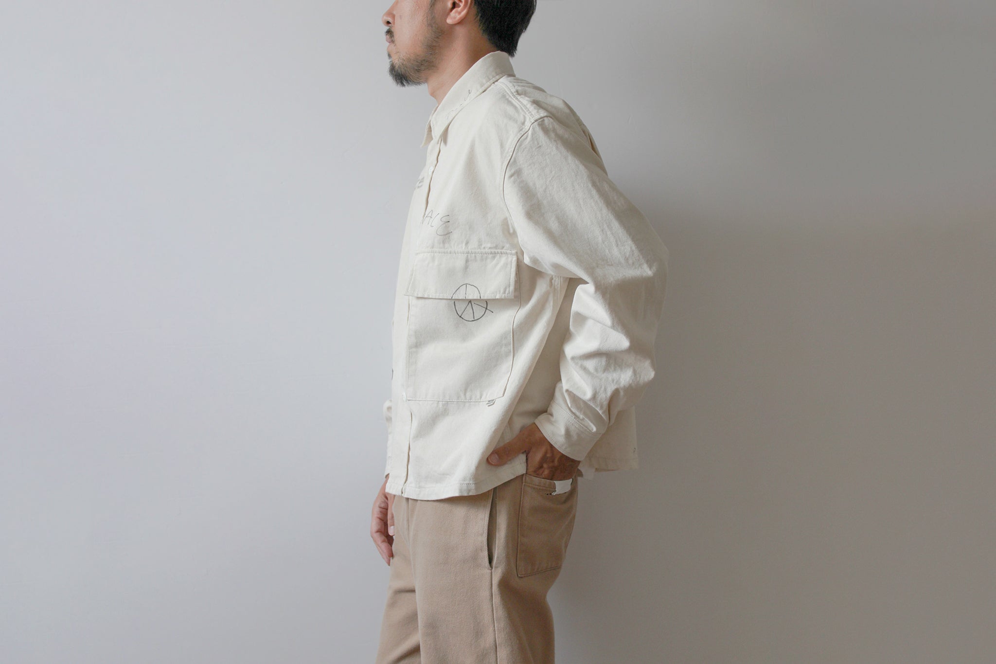 【先行予約商品】"10oz DENIM" CPOシャツ -Hand Paint-/ALL WE NEED IS PEACE