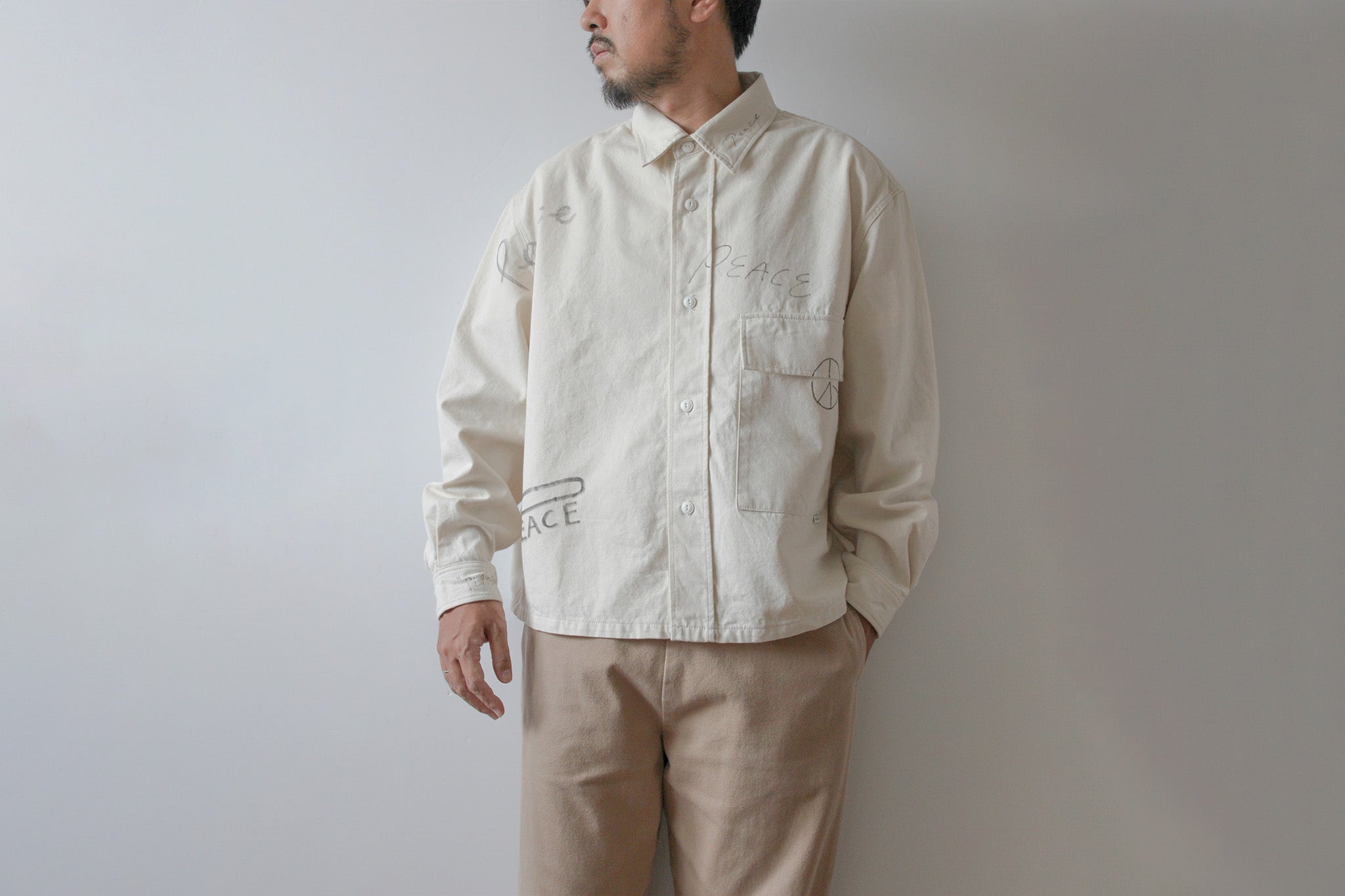 【先行予約商品】"10oz DENIM" CPOシャツ -Hand Paint-/ALL WE NEED IS PEACE