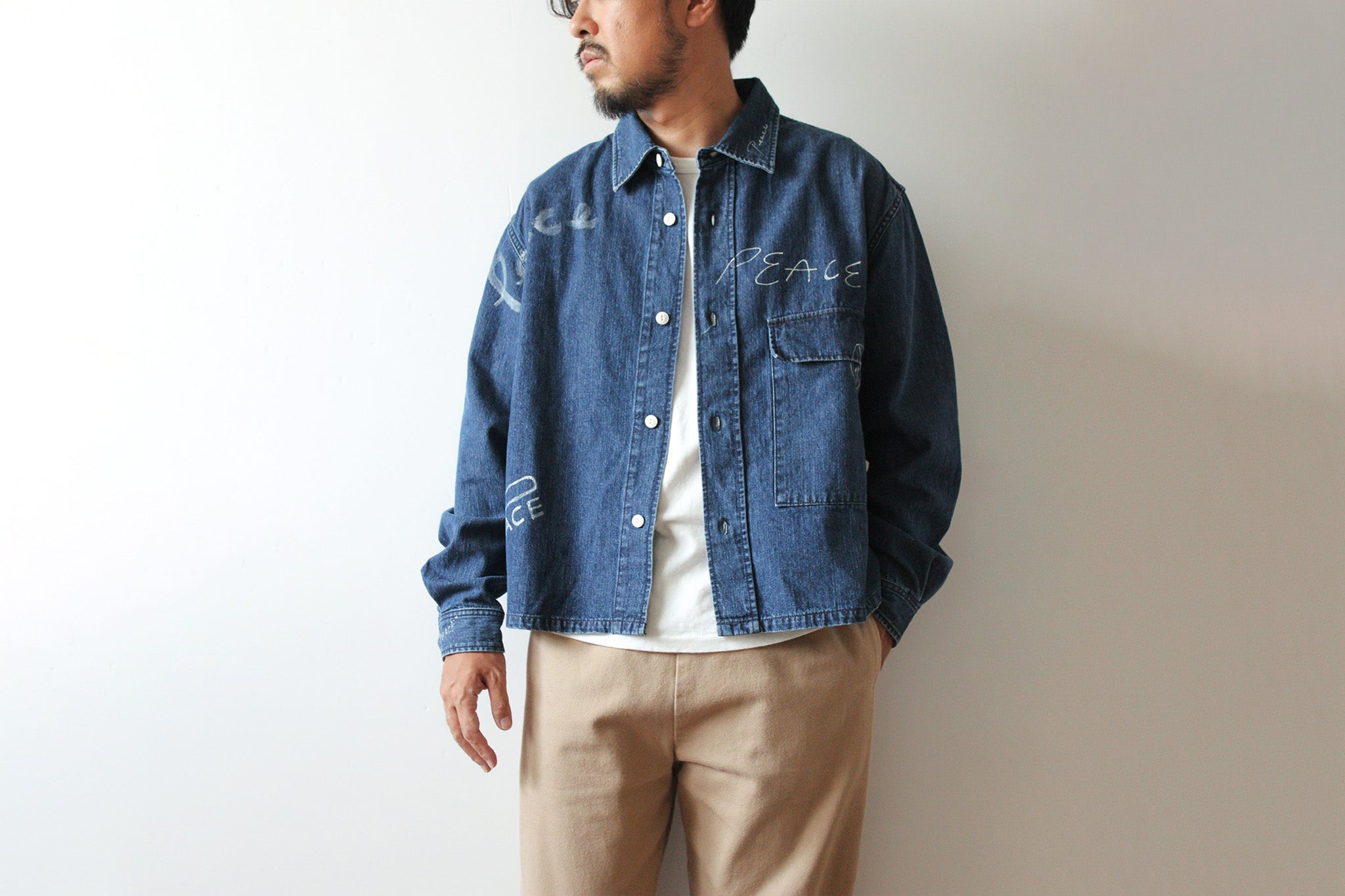 【先行予約商品】"10oz DENIM" CPOシャツ -Hand Paint-/ALL WE NEED IS PEACE