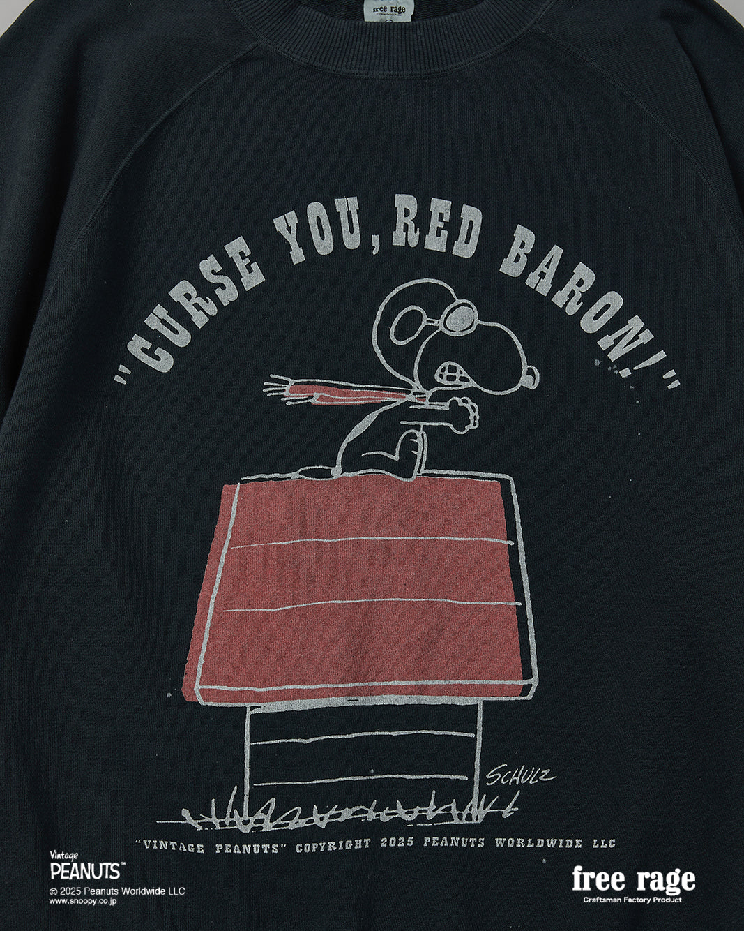 予約商品・【PEANUTS×free rage】FLYING ACE ラグランクルースウェット