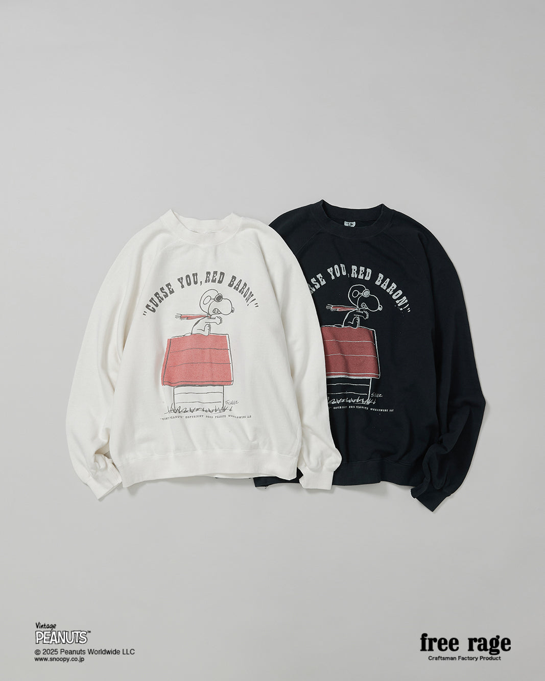 予約商品・【PEANUTS×free rage】FLYING ACE ラグランクルースウェット
