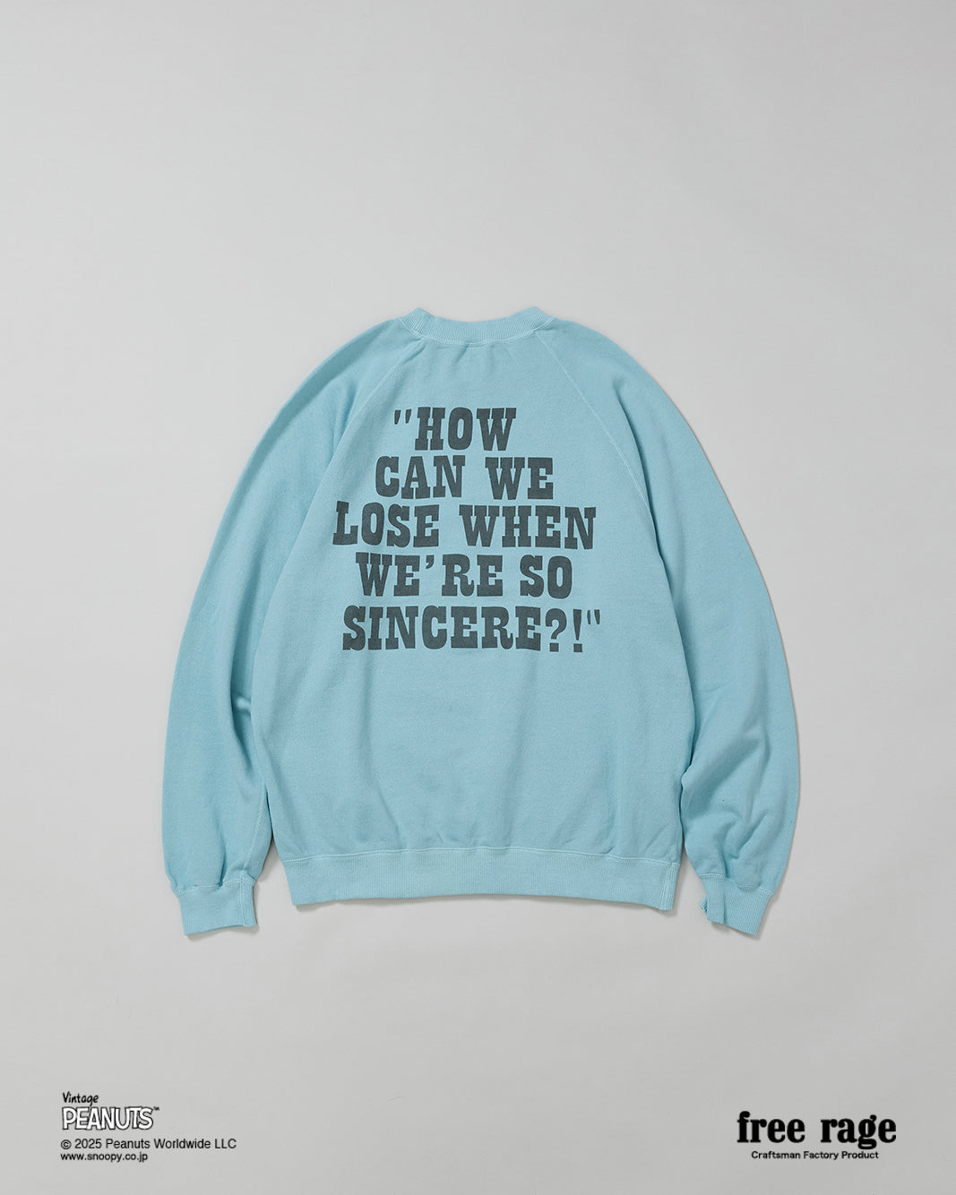 予約商品・【PEANUTS×free rage】CharlieBrown ラグランクルースウェット