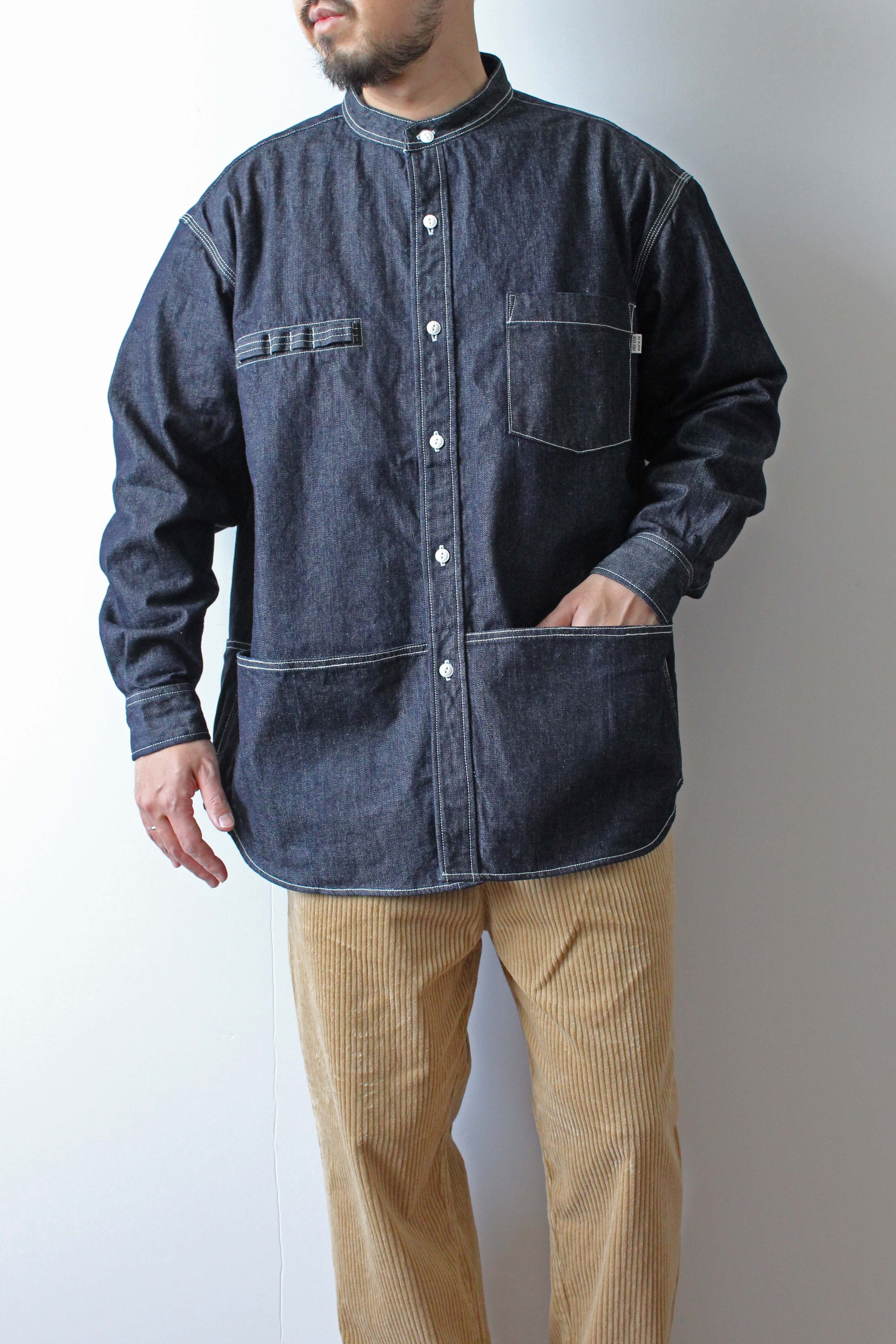 【サンプル】"PLAY WORK" ノーカラーデニムシャツ