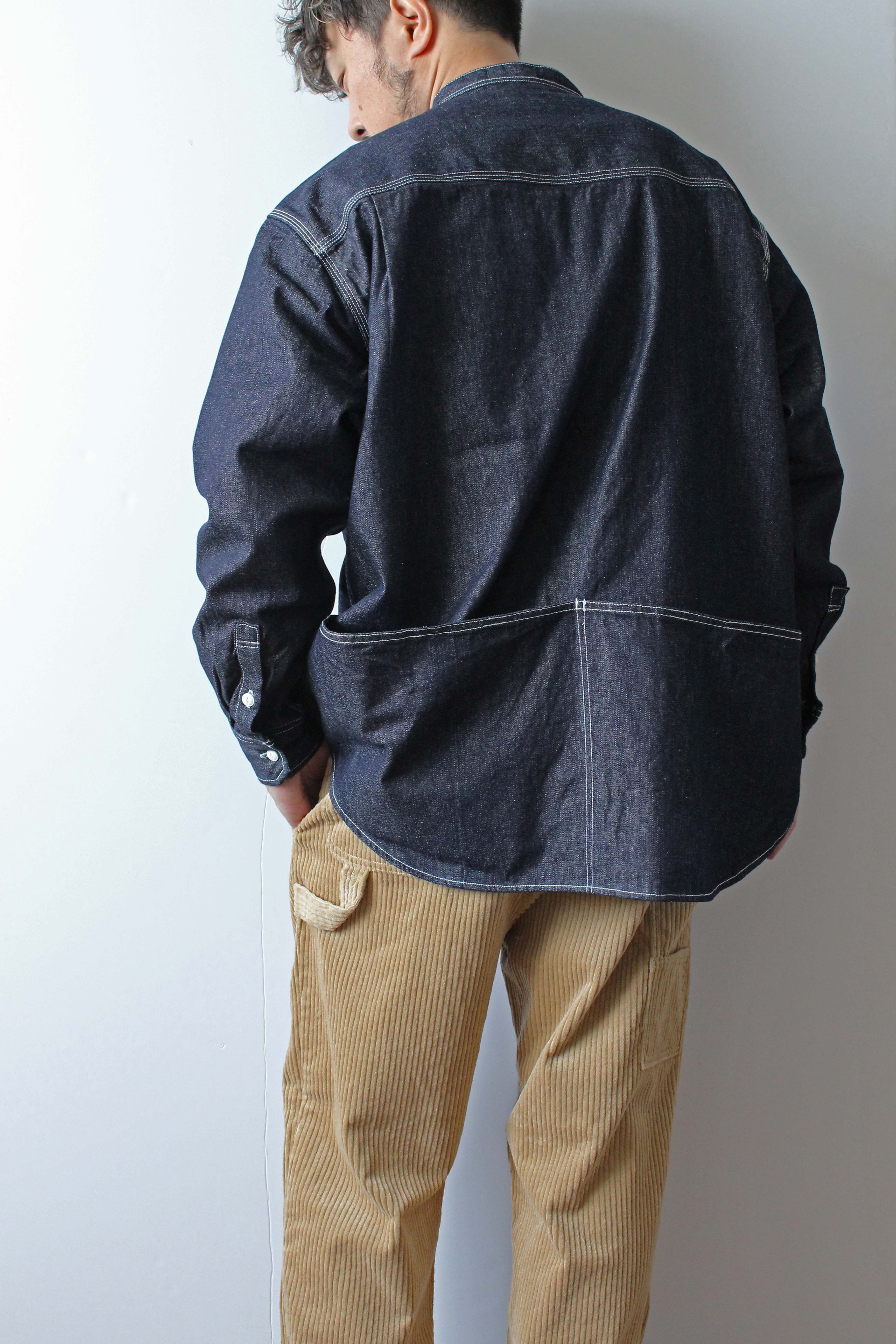 【サンプル】"PLAY WORK" ノーカラーデニムシャツ