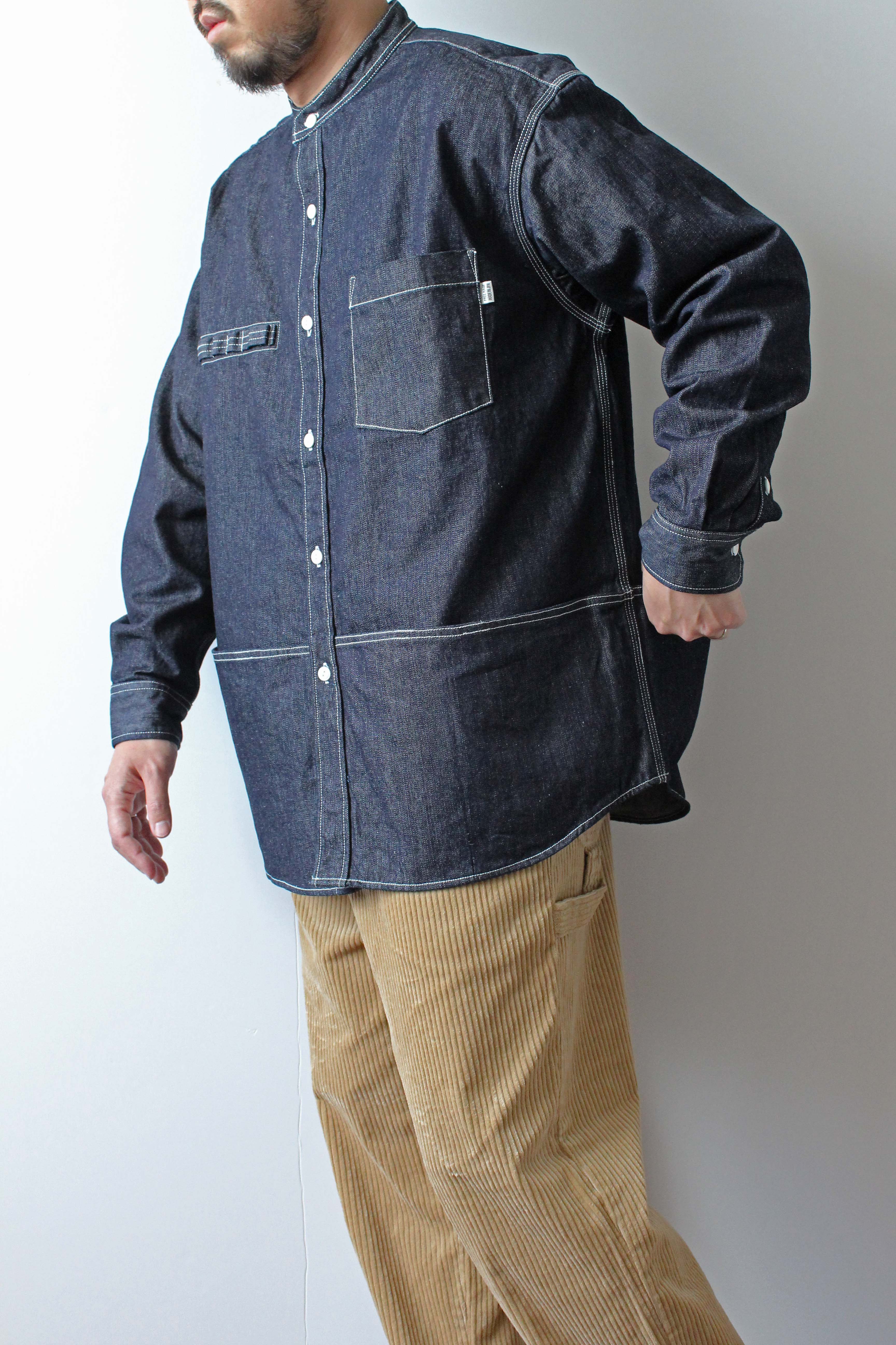 【サンプル】"PLAY WORK" ノーカラーデニムシャツ