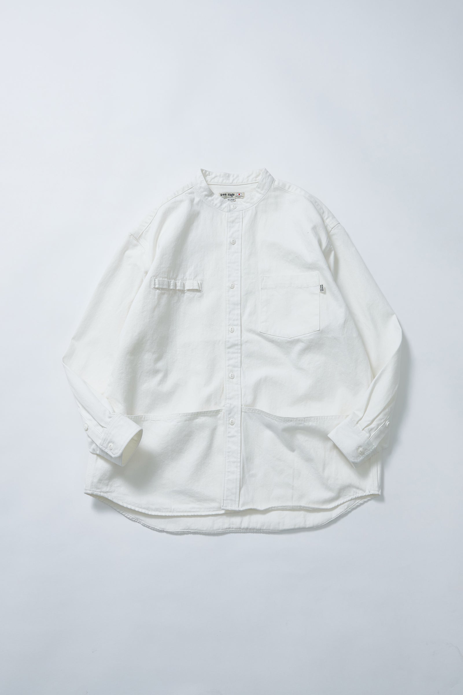 "PLAY WORK" ノーカラーデニムシャツ