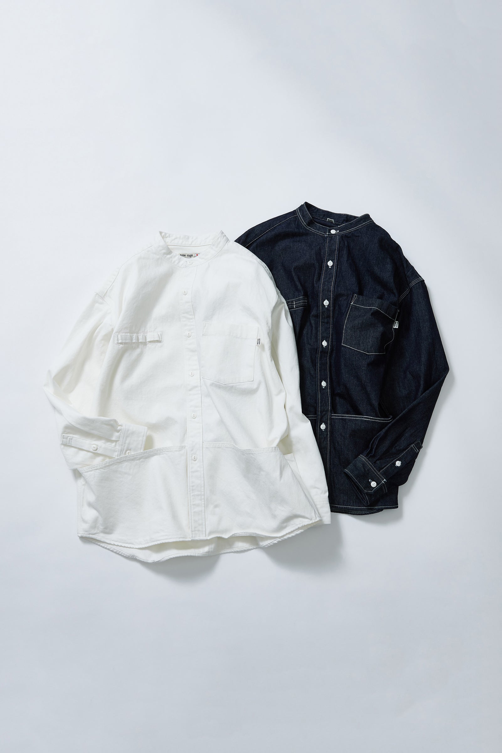 "PLAY WORK" ノーカラーデニムシャツ