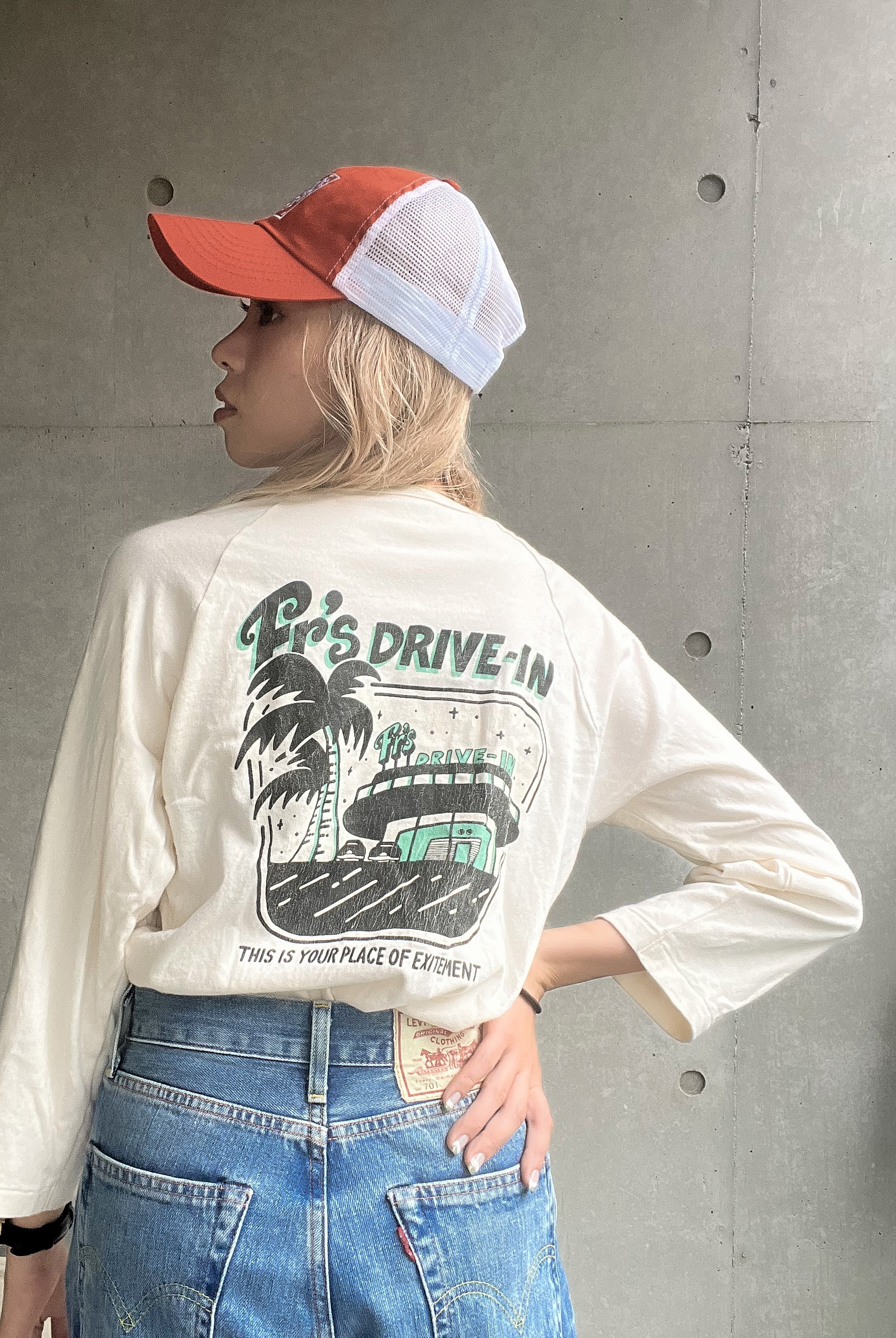 "DRIVE-IN" ラグラン七分袖Tee