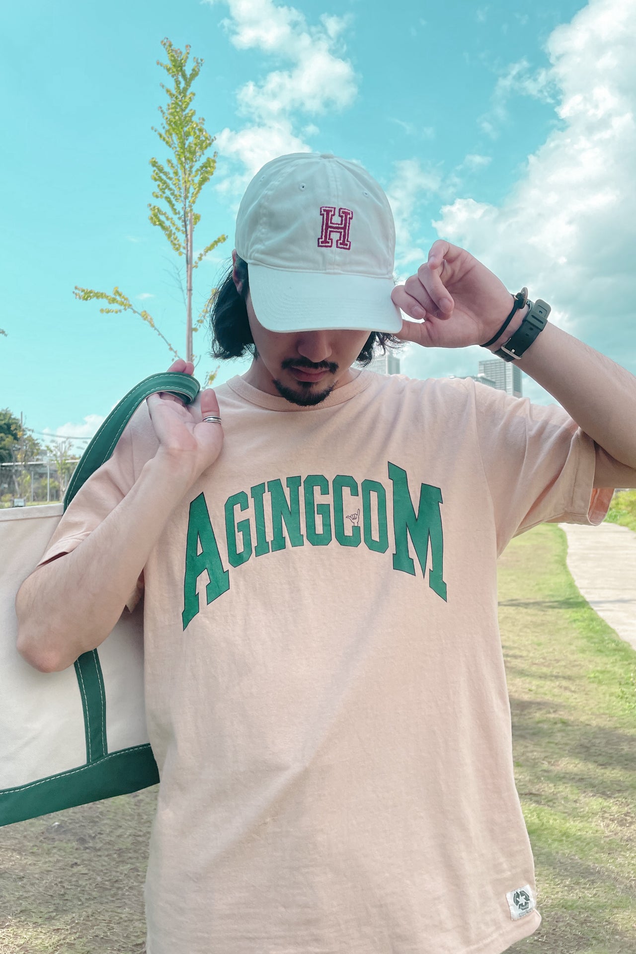 "AGINGCOM" リサイクルコットンTee