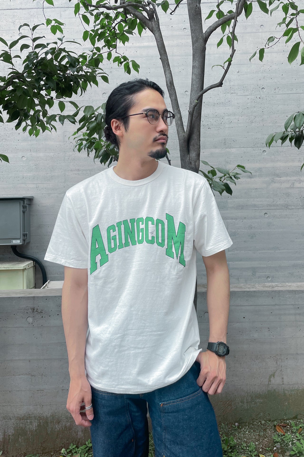"AGINGCOM" リサイクルコットンTee