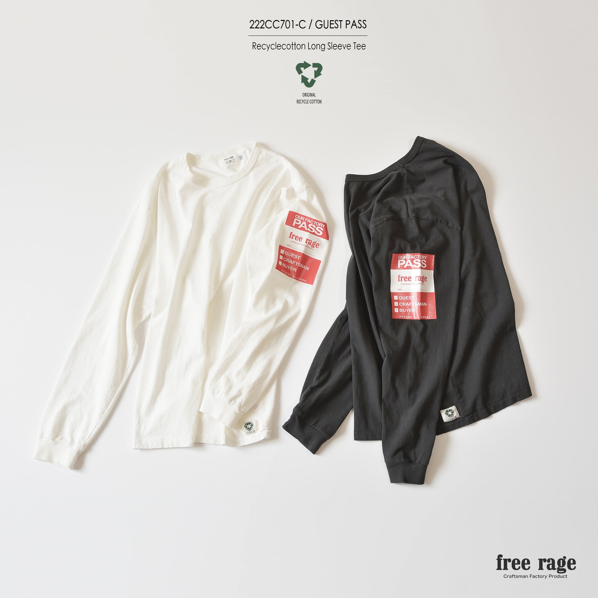 "GUEST PASS" リサイクルコットン長袖Tee