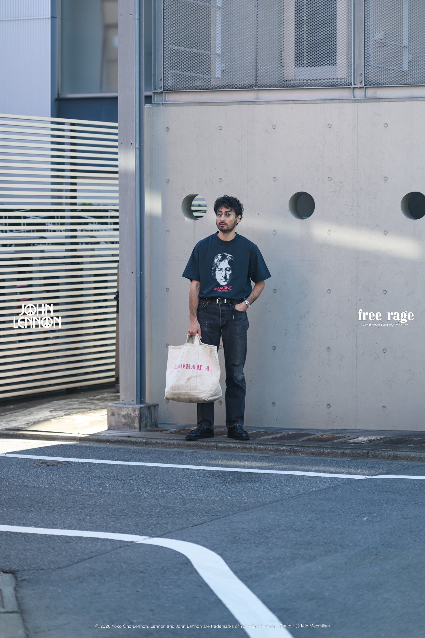 John Lennon×free rage】Portrait リサイクルコットン半袖Tシャツ