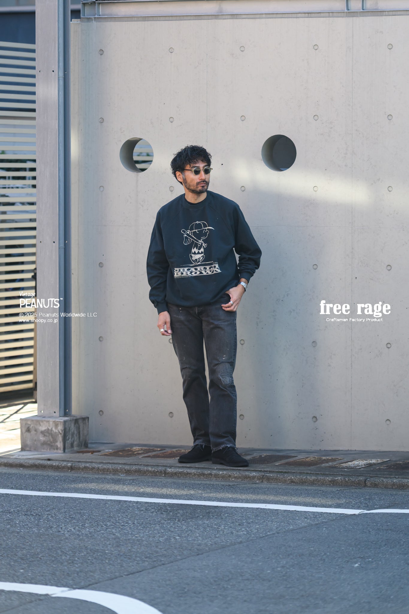 予約商品・【PEANUTS×free rage】CharlieBrown ラグランクルー