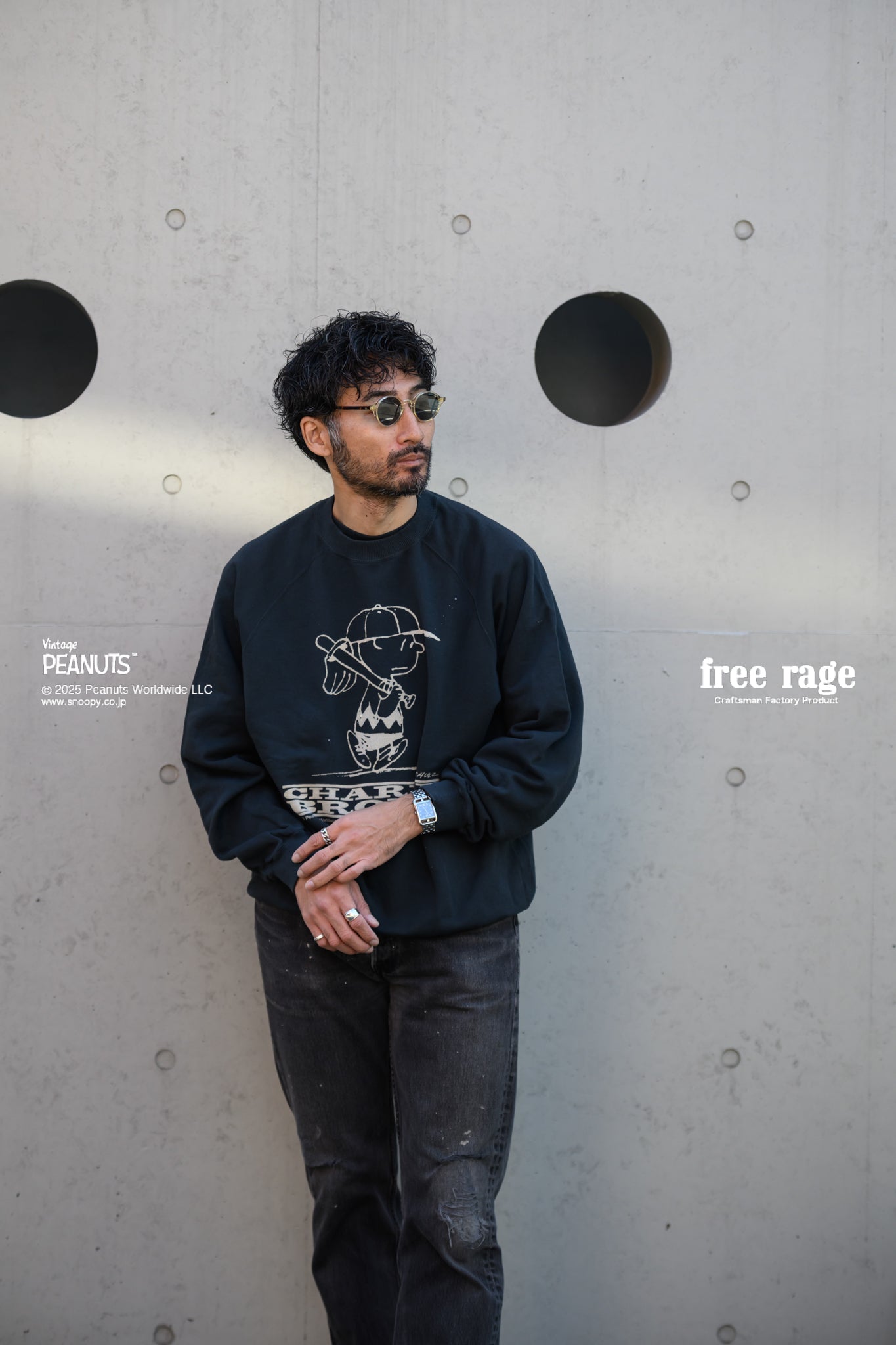 予約商品・【PEANUTS×free rage】CharlieBrown ラグランクルー