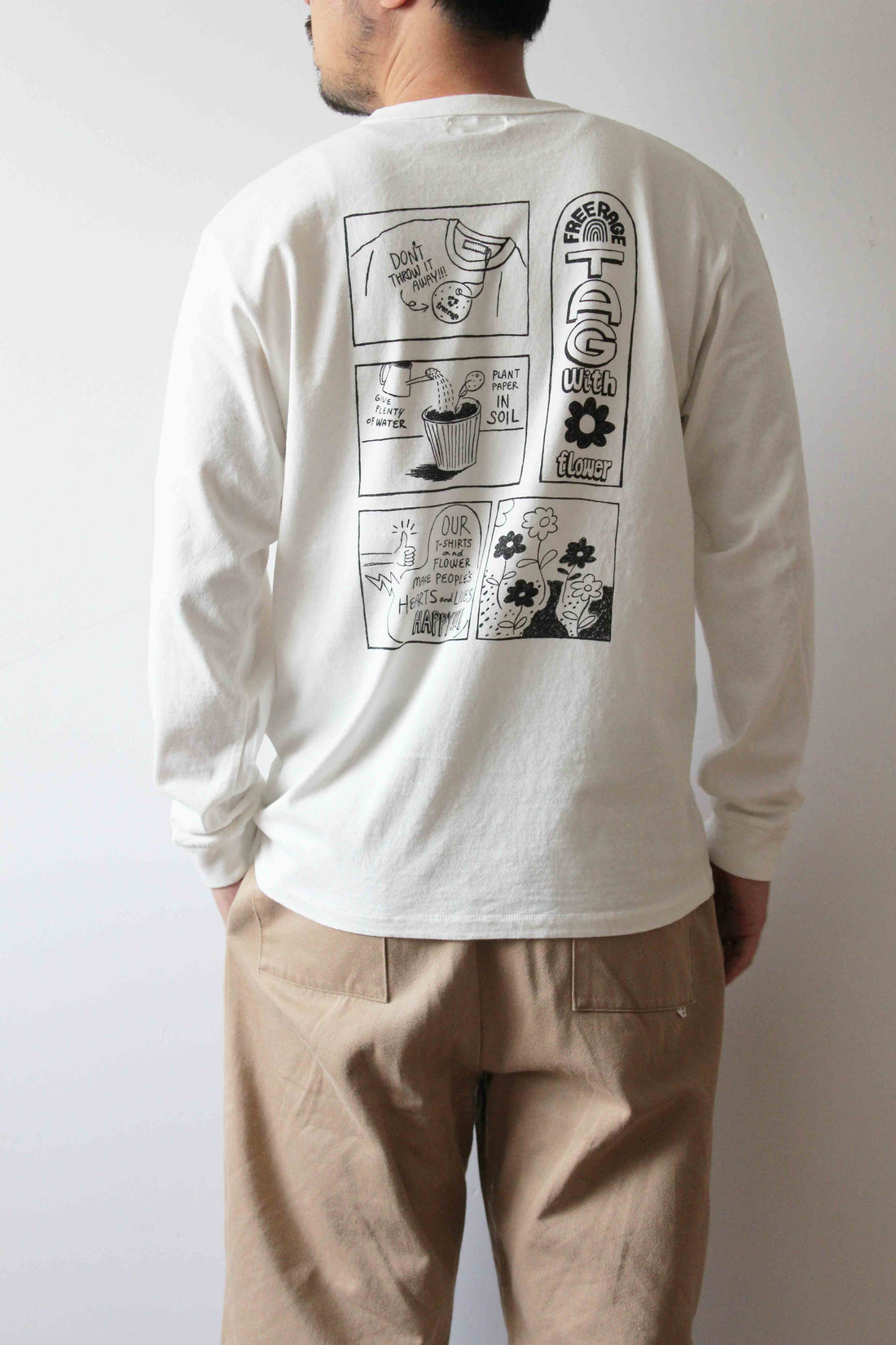 &quot;Tag With Flower&quot; リサイクルコットン長袖Tee