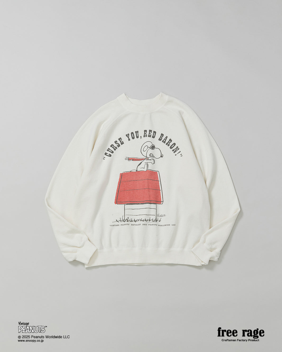 予約商品・【PEANUTS×free rage】FLYING ACE ラグランクルースウェット
