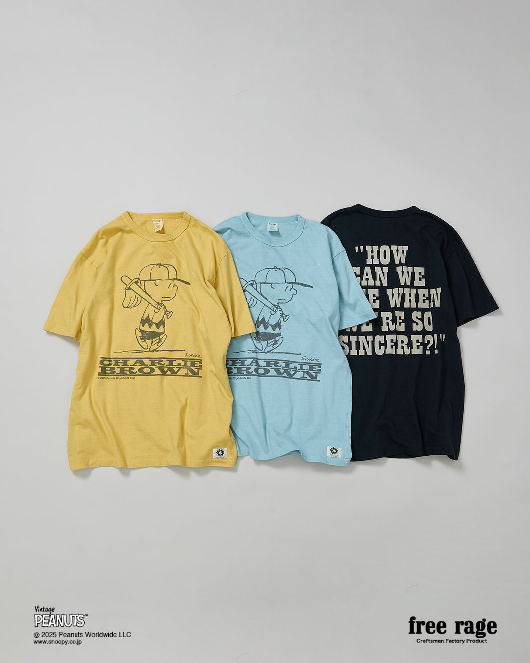 予約商品・【PEANUTS×free rage】CharlieBrown リサイクルコットン半袖Tシャツ