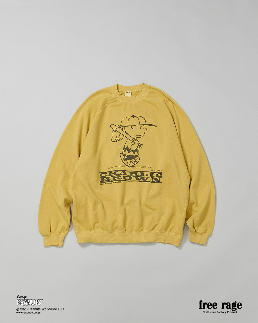予約商品・【PEANUTS×free rage】CharlieBrown ラグランクルースウェット