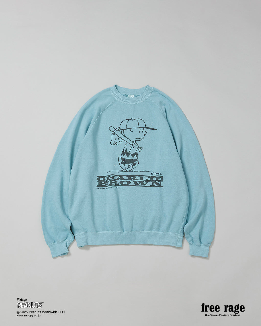 予約商品・【PEANUTS×free rage】CharlieBrown ラグランクルースウェット
