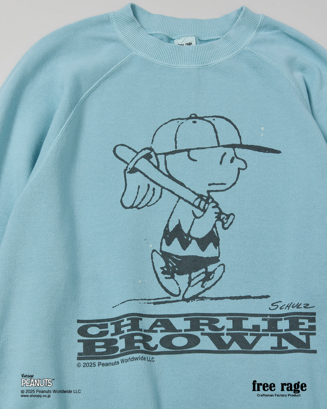 予約商品・【PEANUTS×free rage】CharlieBrown ラグランクルースウェット