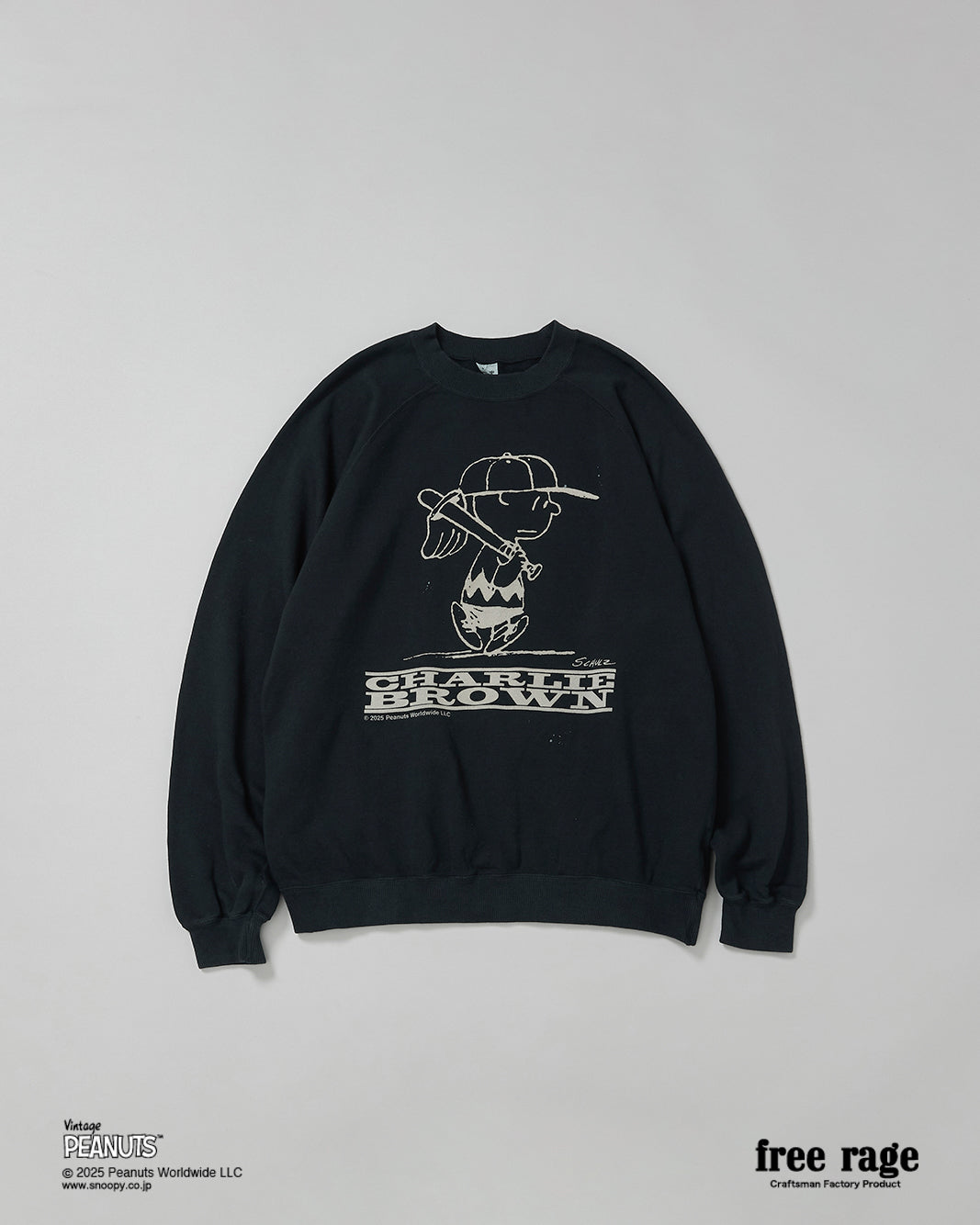 予約商品・【PEANUTS×free rage】CharlieBrown ラグランクルースウェット