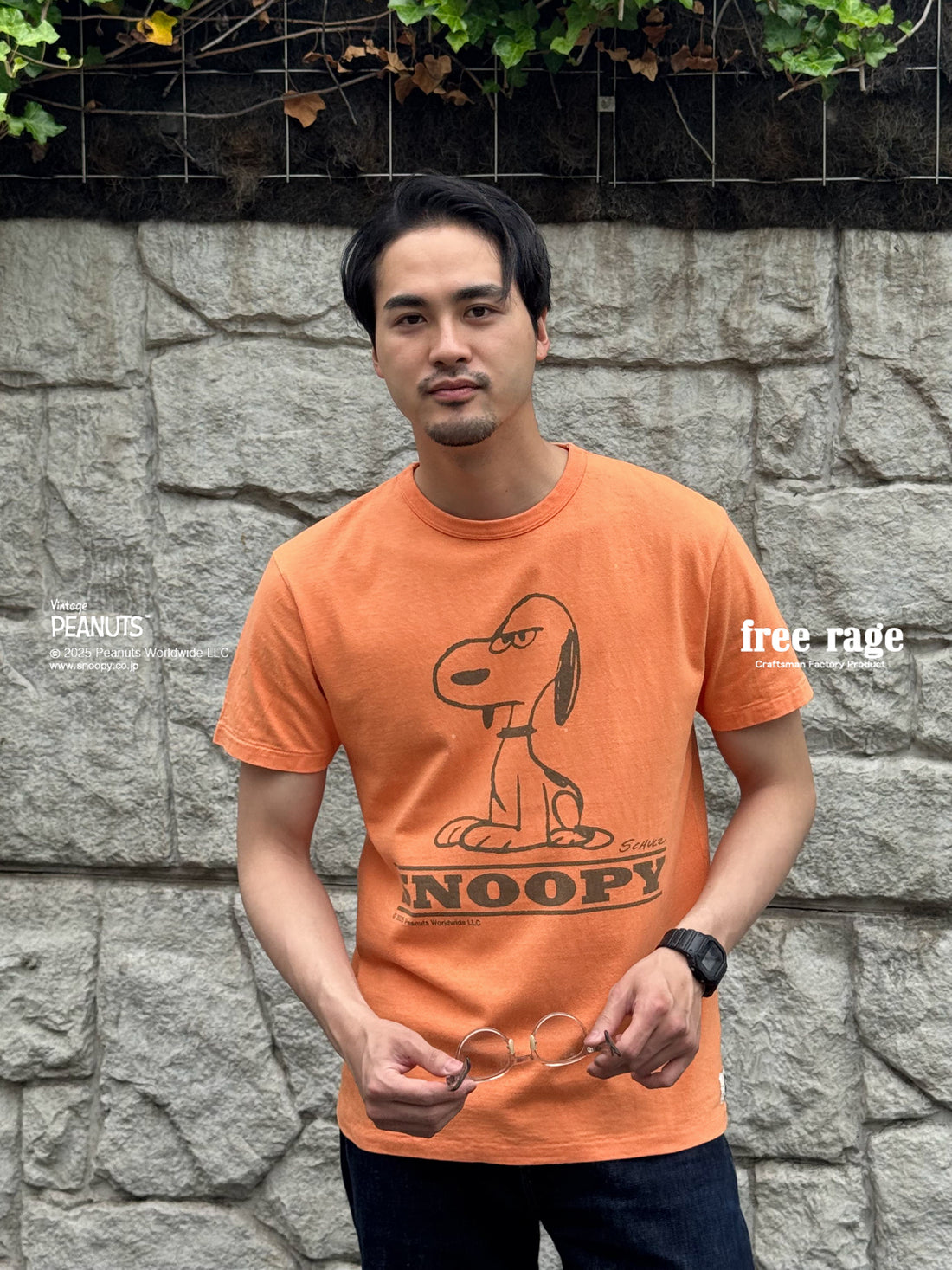 予約・【PEANUTS×free rage】SNOOPY リサイクルコットン半袖Tシャツ