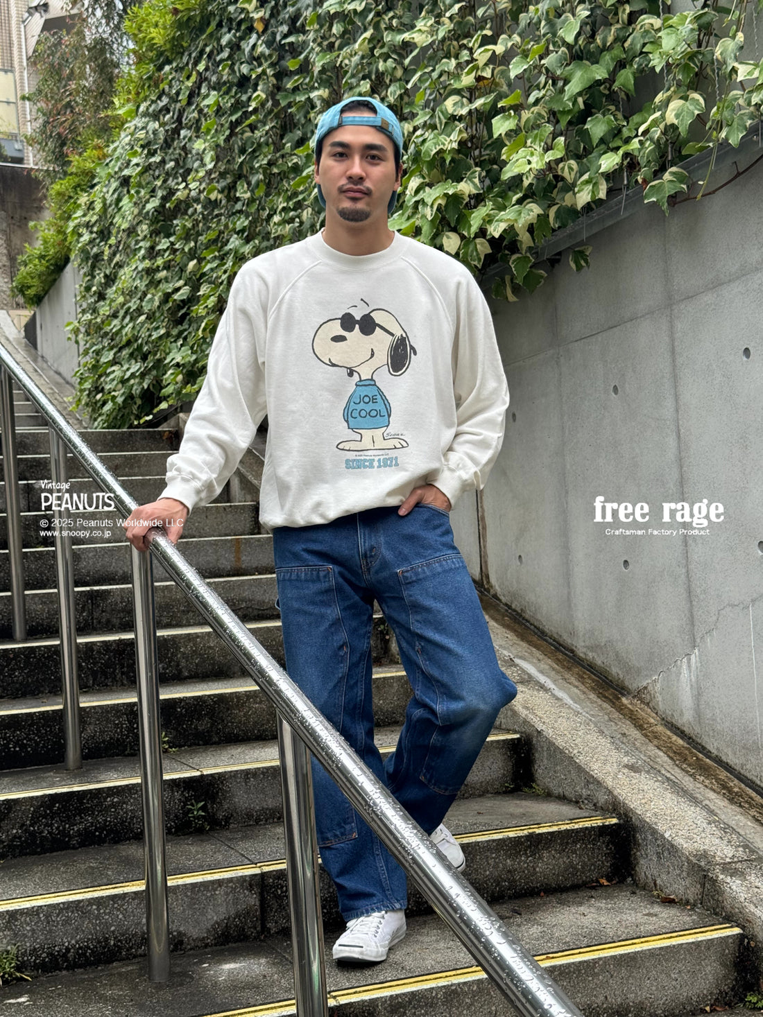 予約・【PEANUTS×free rage】JOE COOL ラグランクルースウェット