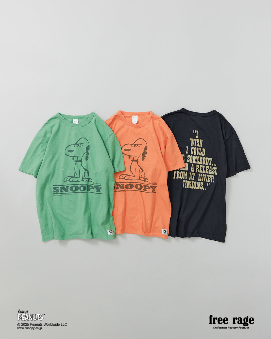 予約・【PEANUTS×free rage】SNOOPY リサイクルコットン半袖Tシャツ