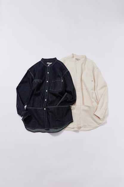 【サンプル】&quot;PLAY WORK&quot; ノーカラーデニムシャツ