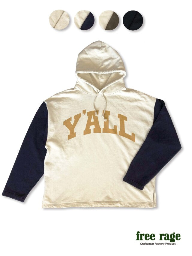 "Y'ALL" ルーズフィットプルオーバーパーカー
